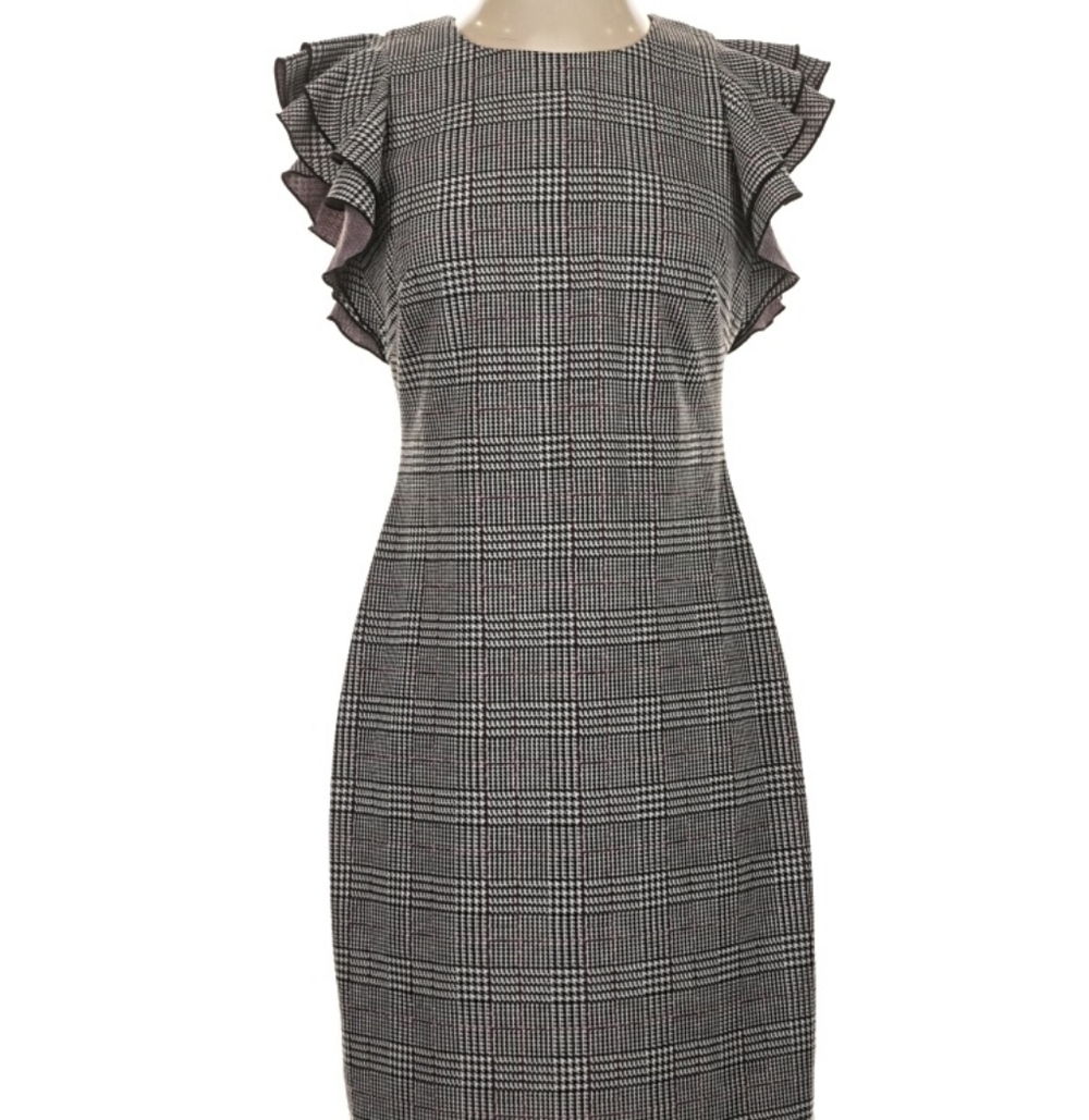 TOMMY HILFIGER Elegant Plaid Ruffle Sleeve Dress